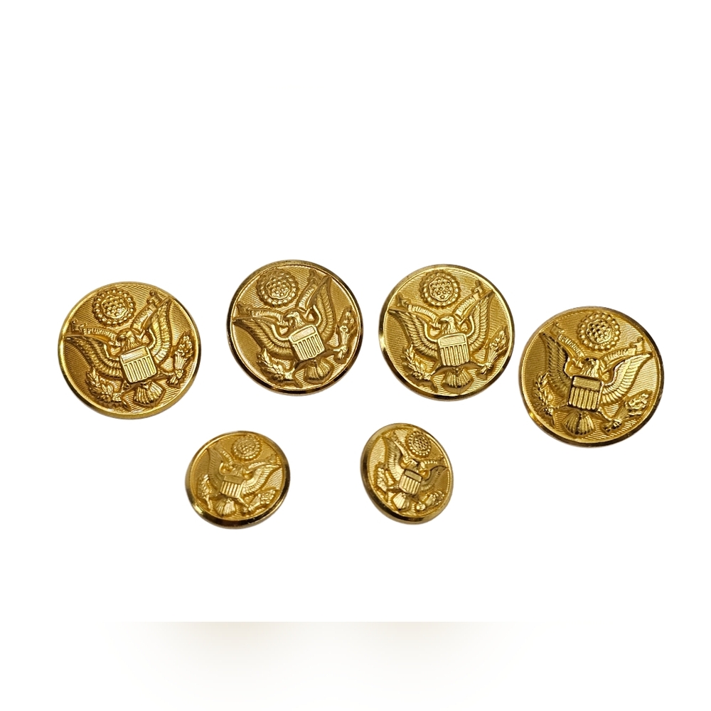 Golden Eagle Shield Waterbury Button Co US Army Military Shank Buttons Gold Tone